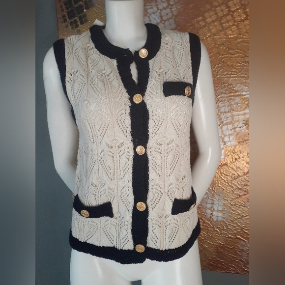 NWOT Zara Cream and Navy Cardigan Vest - Picture 11 of 12